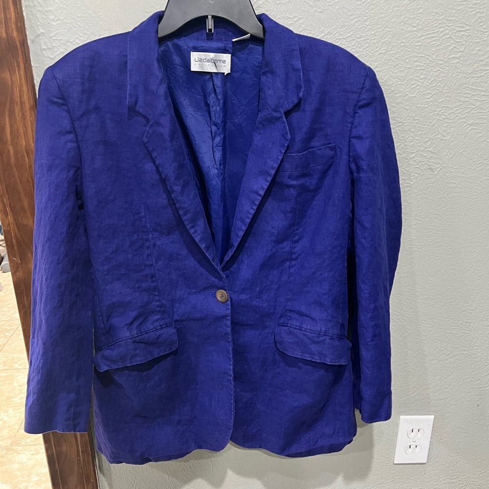 Liz Claiborne Cobalt 100% Linen Blazer EUC Perfect For Spring or All Year